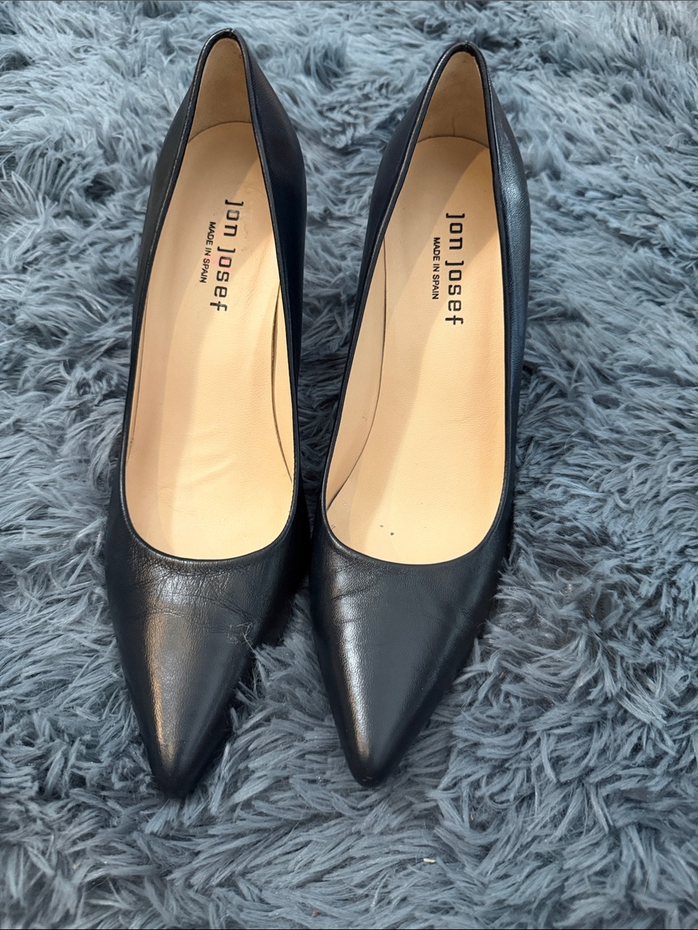 Jon Josef Black Pointed Leather Pumps left is 8 right is 8.5